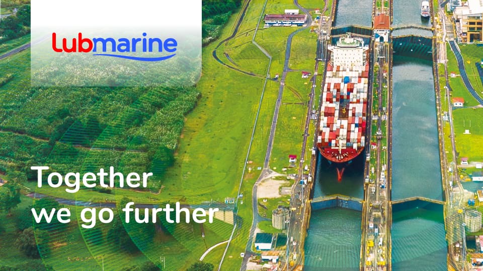 Aerial view of a container vessel from Lubmarine Brand campaign