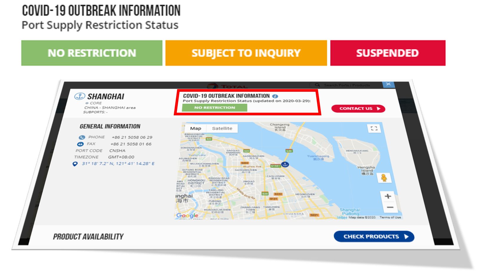 Port Supply Restrictions Information now available on website