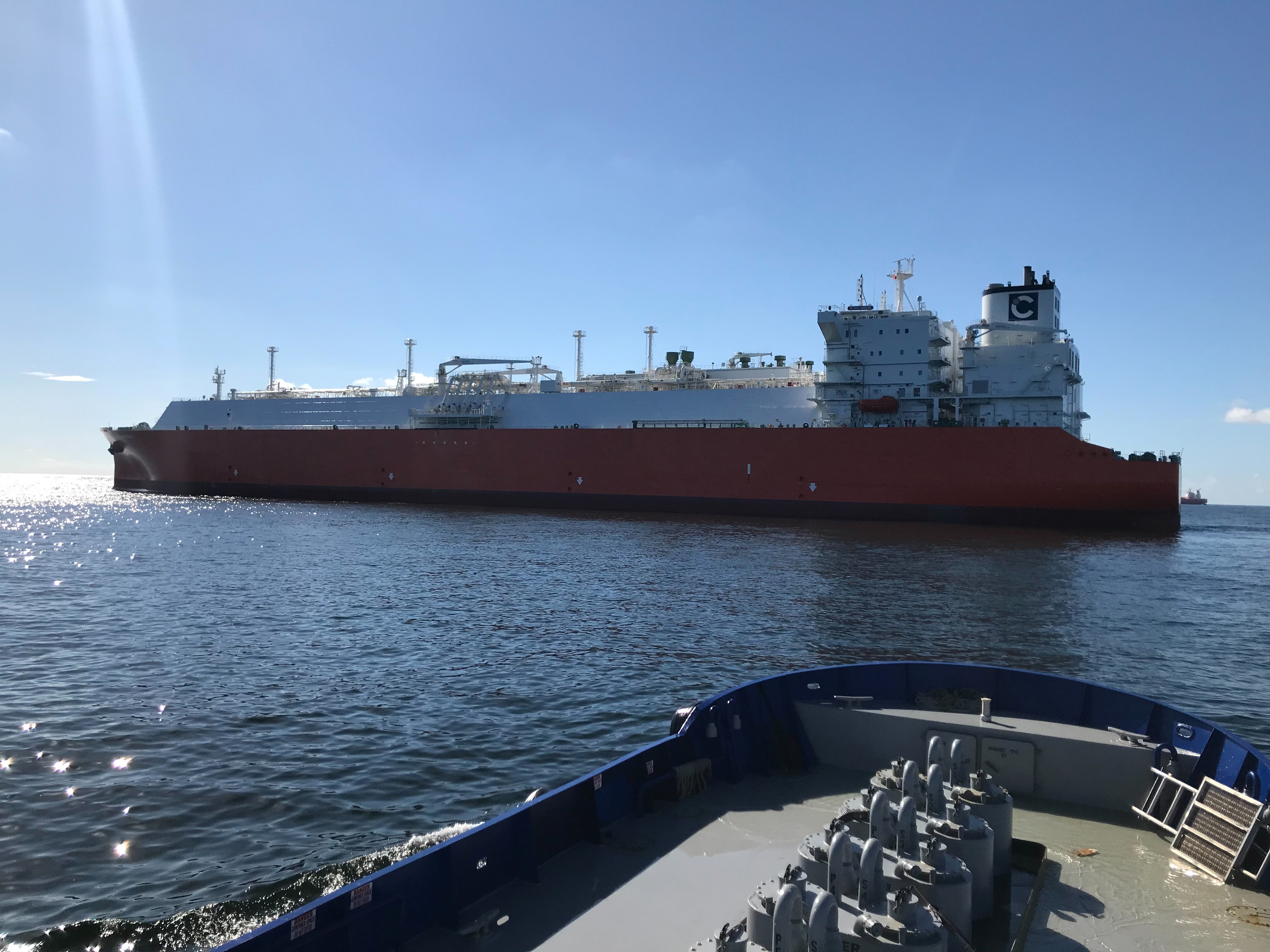 Picture of the LNG tanker Celsius Canberra taken from a barge