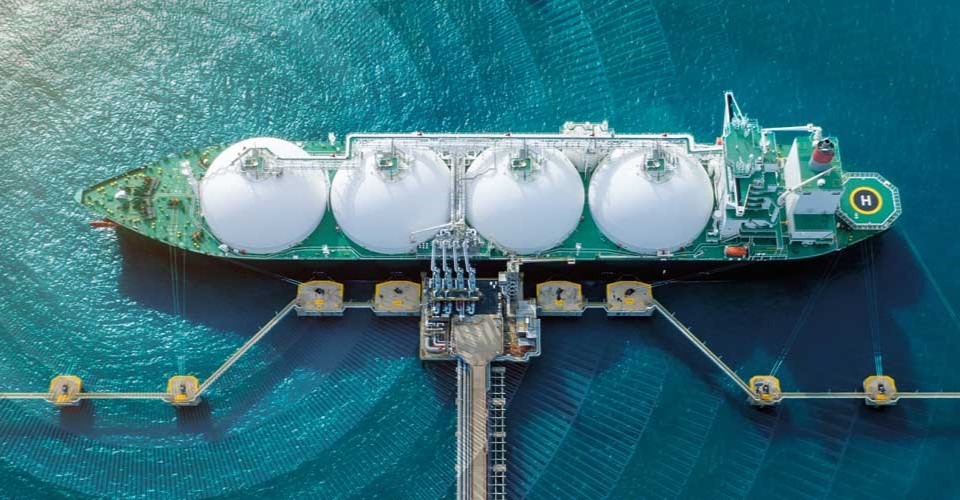 Aerial view of a LNG tanker