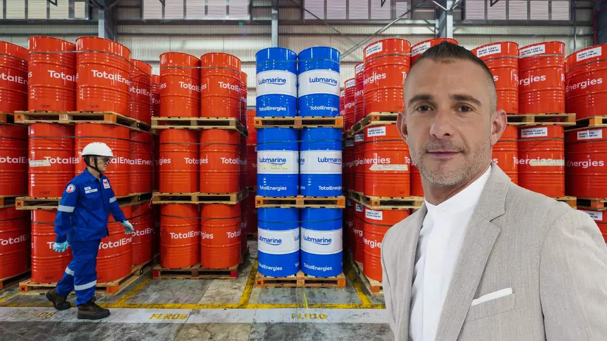 ©TotalEnergies Christophe Guerbois with TotalEnergies and Lubmarine drums in background