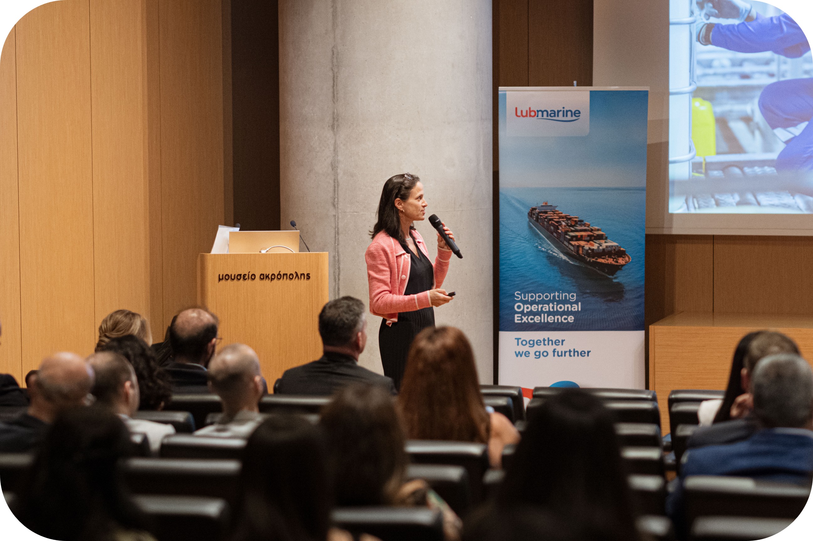 Louise Tricoire VP of Lubmarine speaking at Technical Seminar Athens