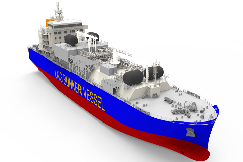 3D rendering of the future LNG bunker vessel LNG bunker vessel - MOL - Total Marine Fuels Global Solutions
