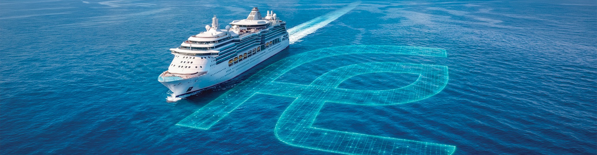 Cruise Vessel at sea with Fuel Economy logo