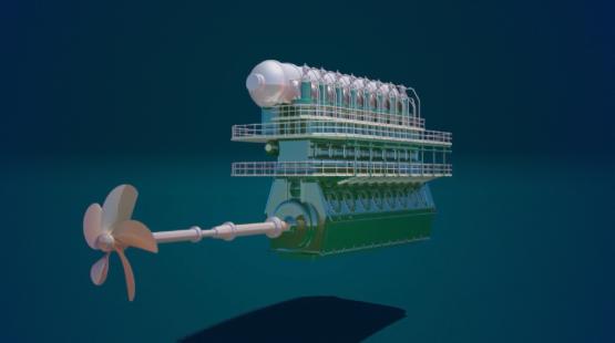3D view of a 2 stroke marine diesel engine