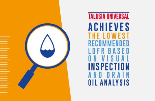 TALUSIA UNIVERSAL achieves the lowest recommended LOFR based on visual inspection and drain oil analysis