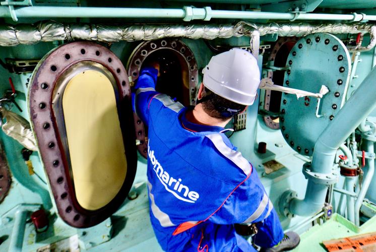 Marine Lubricant Engineer during an engine inspection