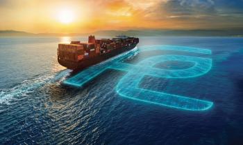 Container Vessel at sea with FE logo