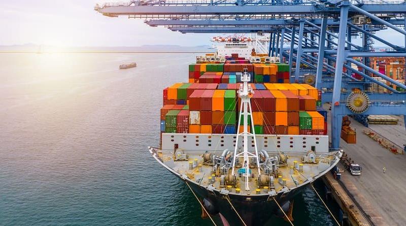 Containership in a port