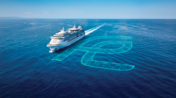 Cruise Ship at sea with Fuel Economy logo