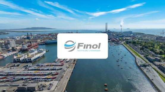 Finol logo with a port in background