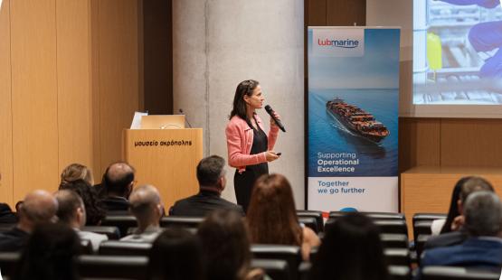 Louise Tricoire VP of Lubmarine speaking at Technical Seminar Athens