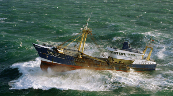 Fishing boat in rough seas