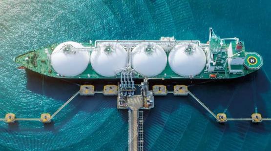Aerial view of a LNG tanker