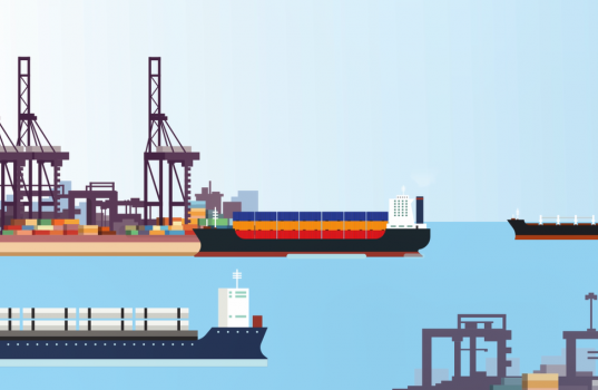 Illustration of cargo vessels at container terninal